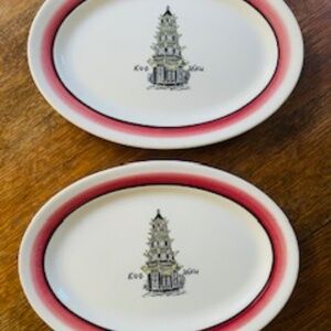 1954 MAYER CHINA Hand Painted & Patented Set of 2 Restaurant Ware Platters